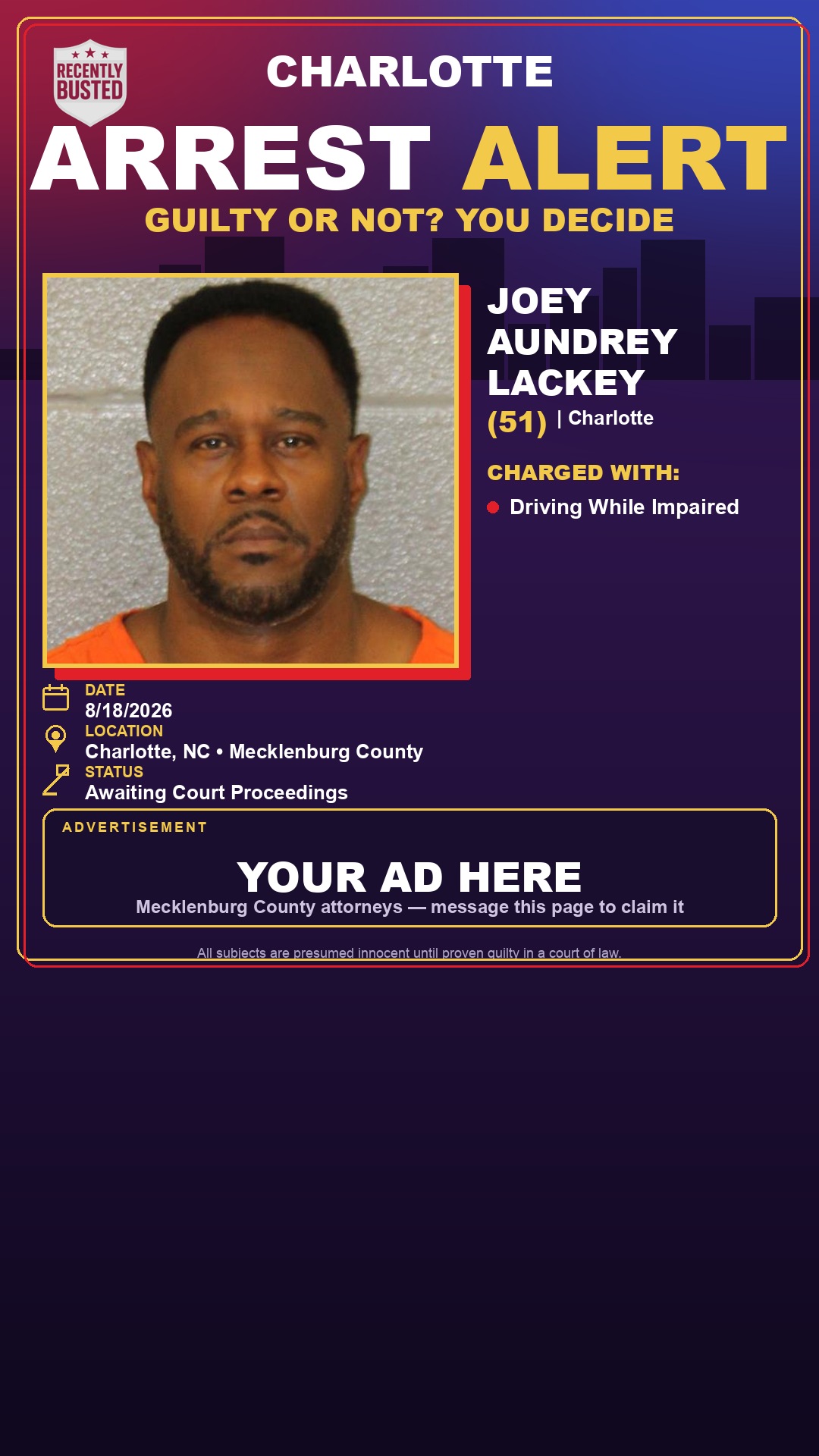Arrest report - JOEY AUNDREY LACKEY