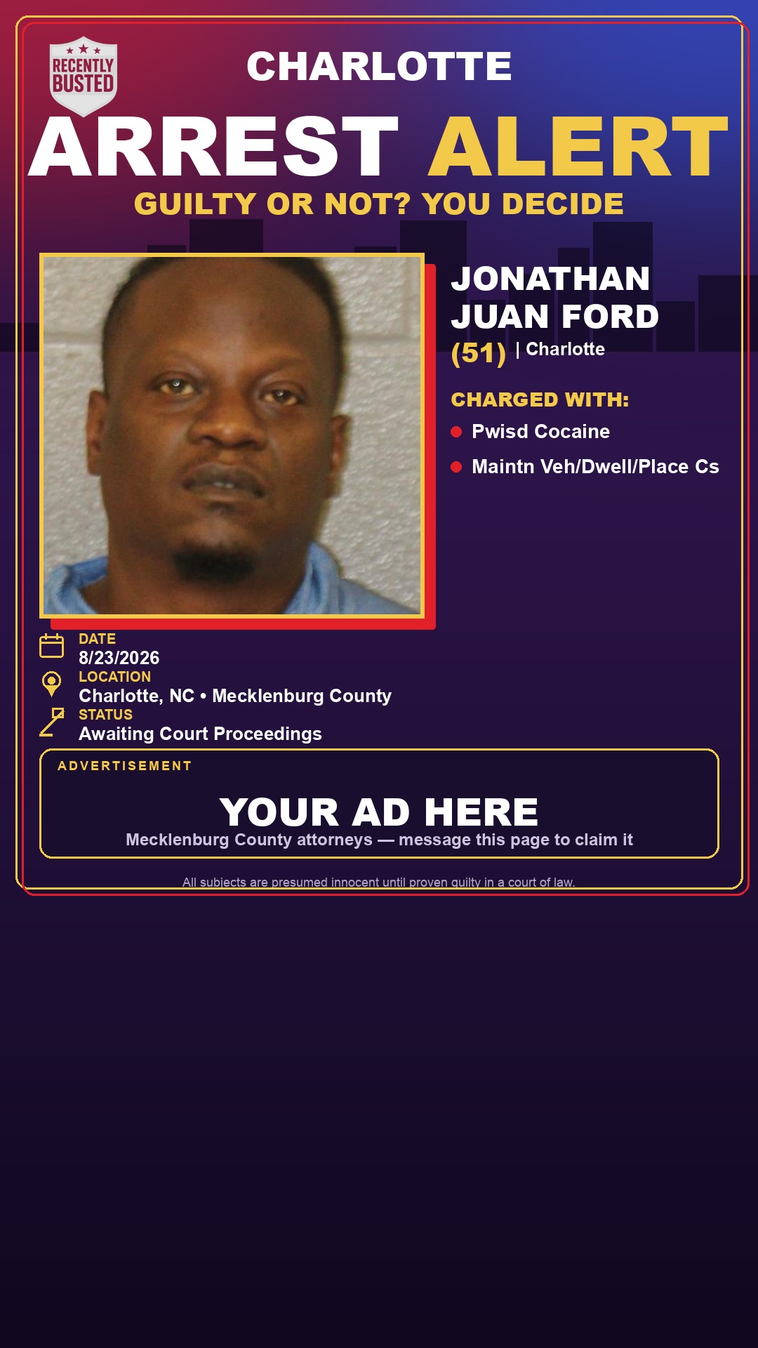 Arrest report - JONATHAN JUAN FORD
