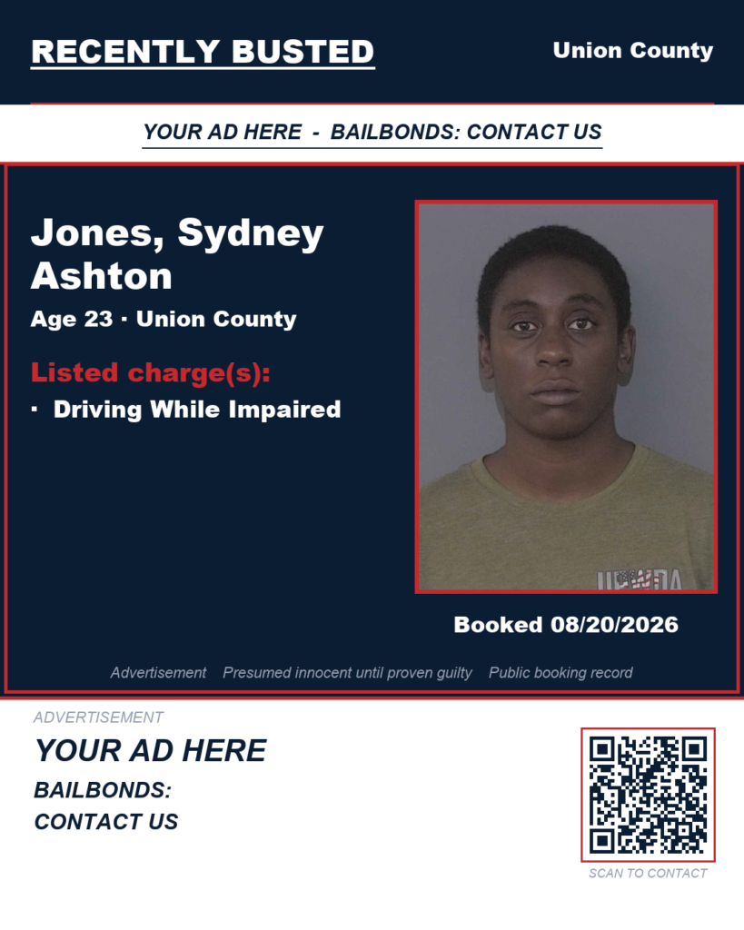 JONES, SYDNEY ASHTON — arrest record card, Recently Busted