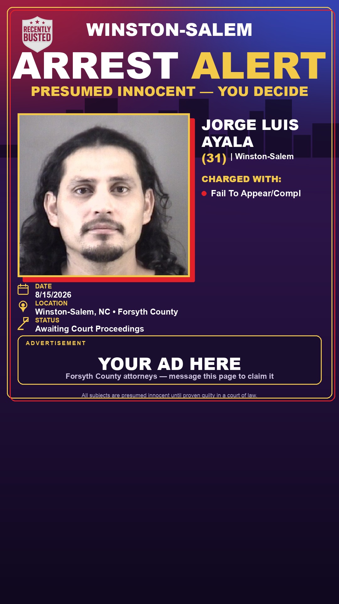 Arrest report - JORGE LUIS AYALA