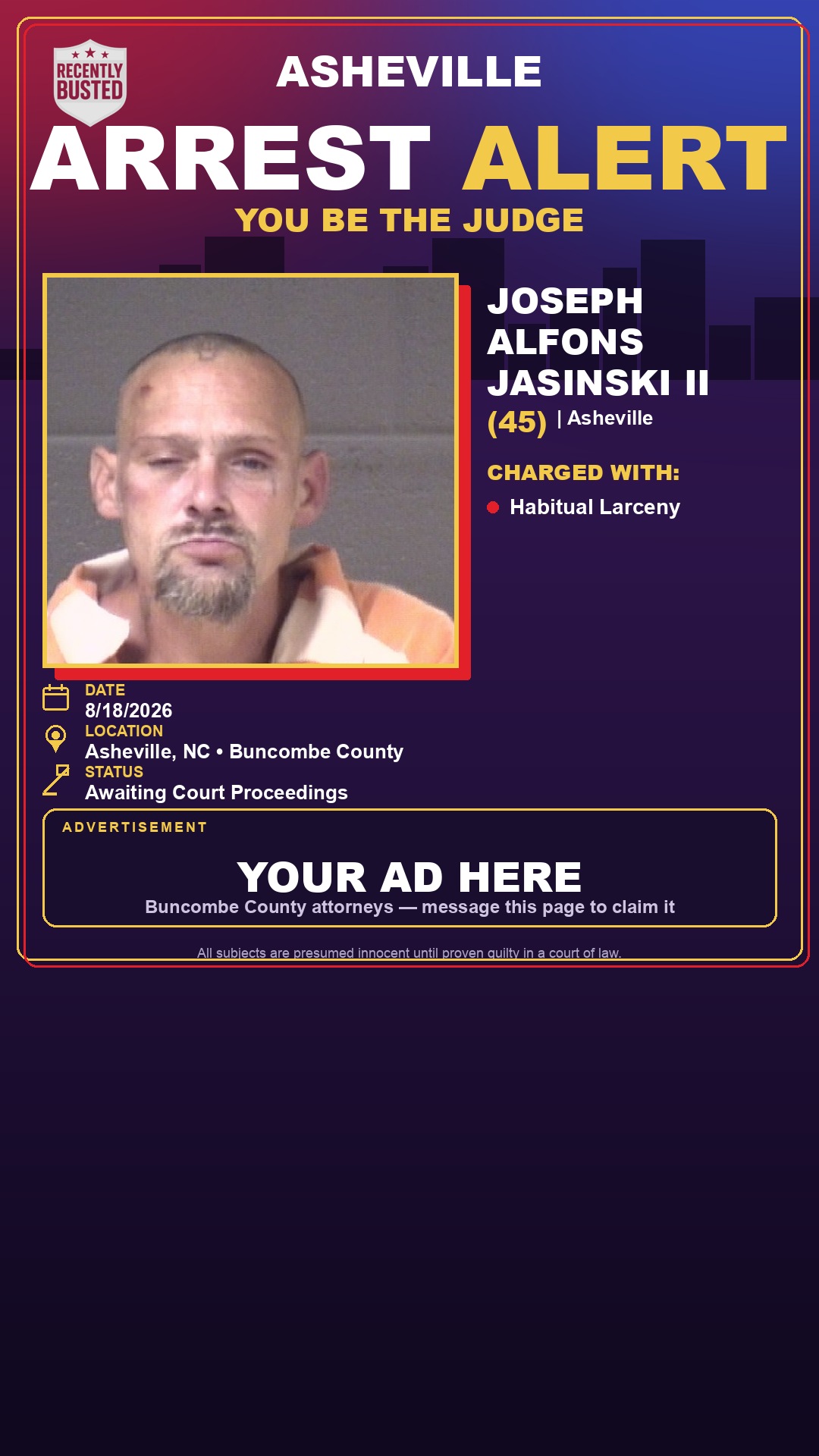 Arrest report - JOSEPH ALFONS JASINSKI II