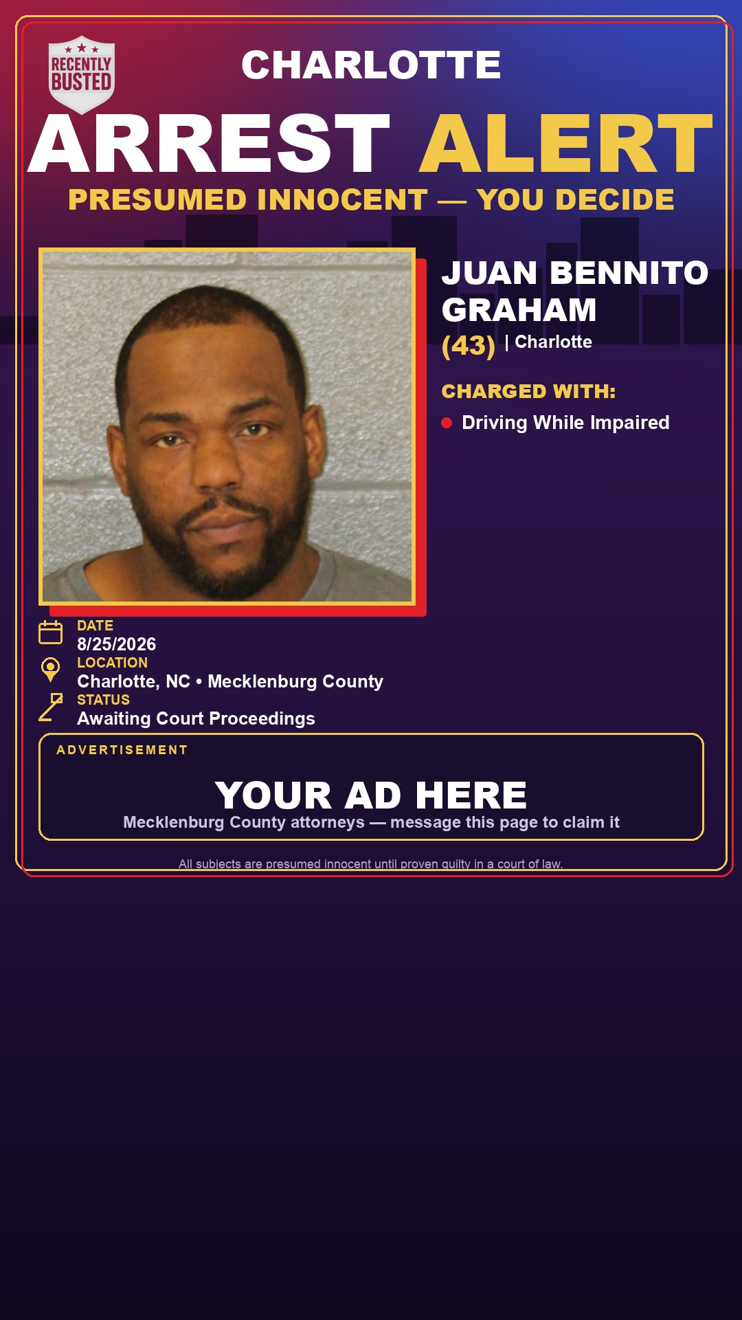 Arrest report - JUAN BENNITO GRAHAM