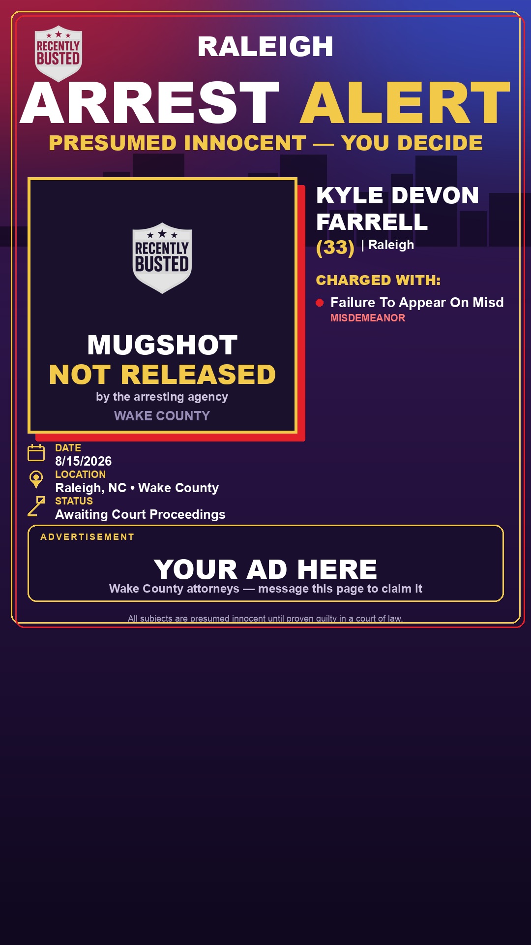 Arrest report - KYLE DEVON FARRELL