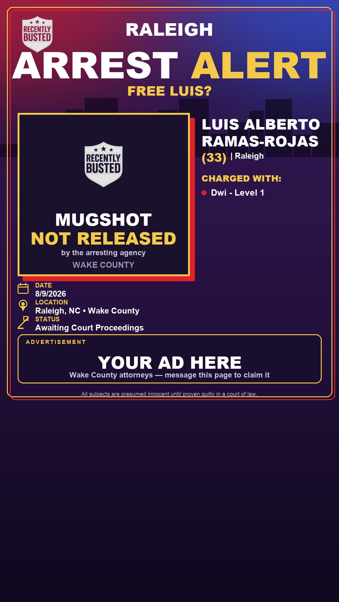 Arrest report - LUIS ALBERTO RAMAS-ROJAS