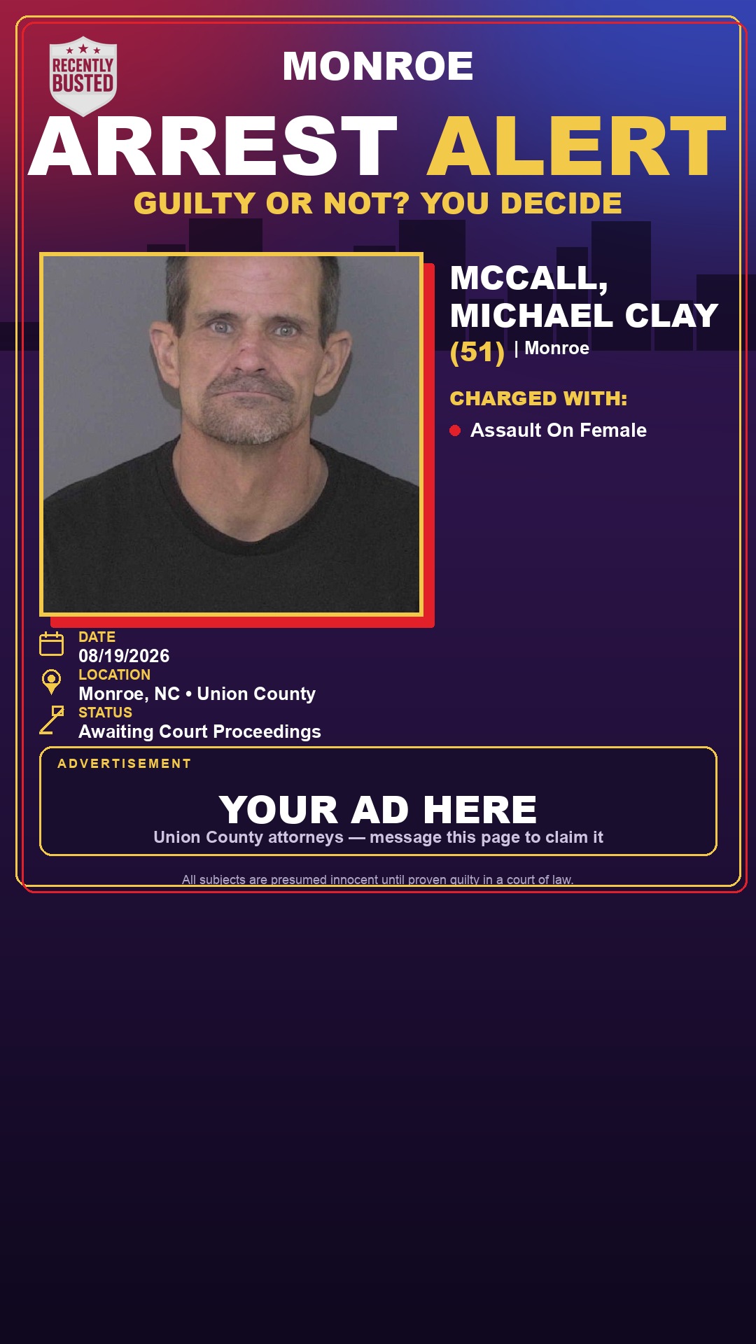 Arrest report - MCCALL, MICHAEL CLAY