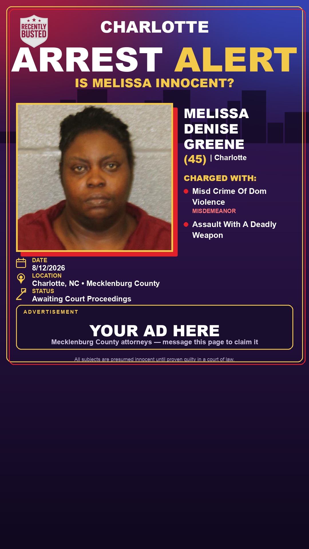 Arrest report - MELISSA DENISE GREENE