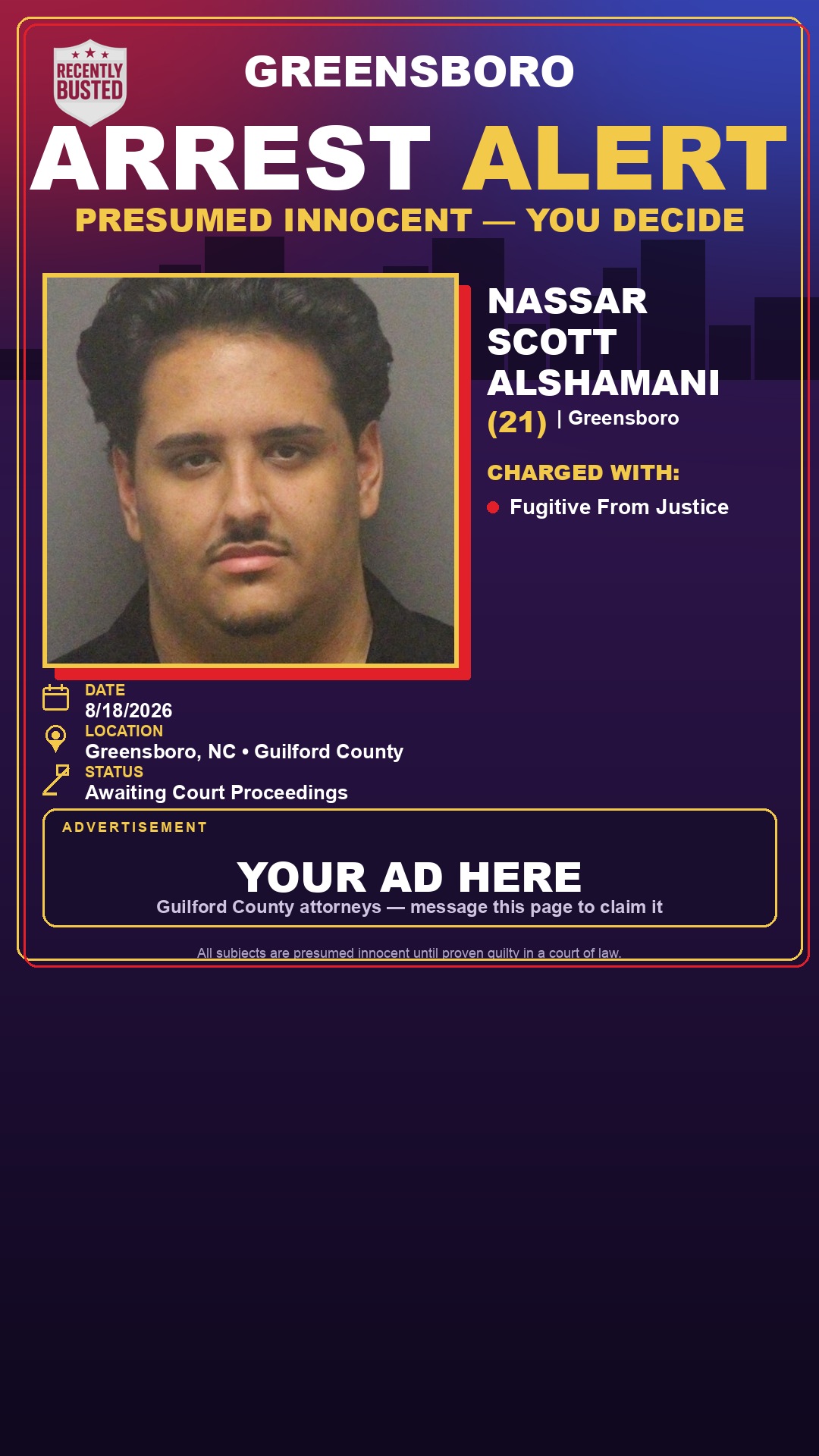 Arrest report - NASSAR SCOTT ALSHAMANI