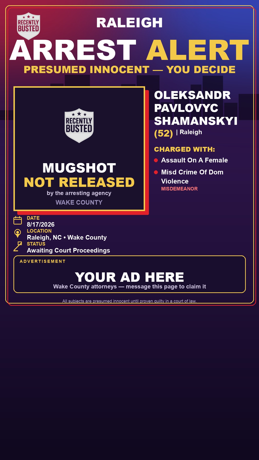 Arrest report - OLEKSANDR PAVLOVYC SHAMANSKYI