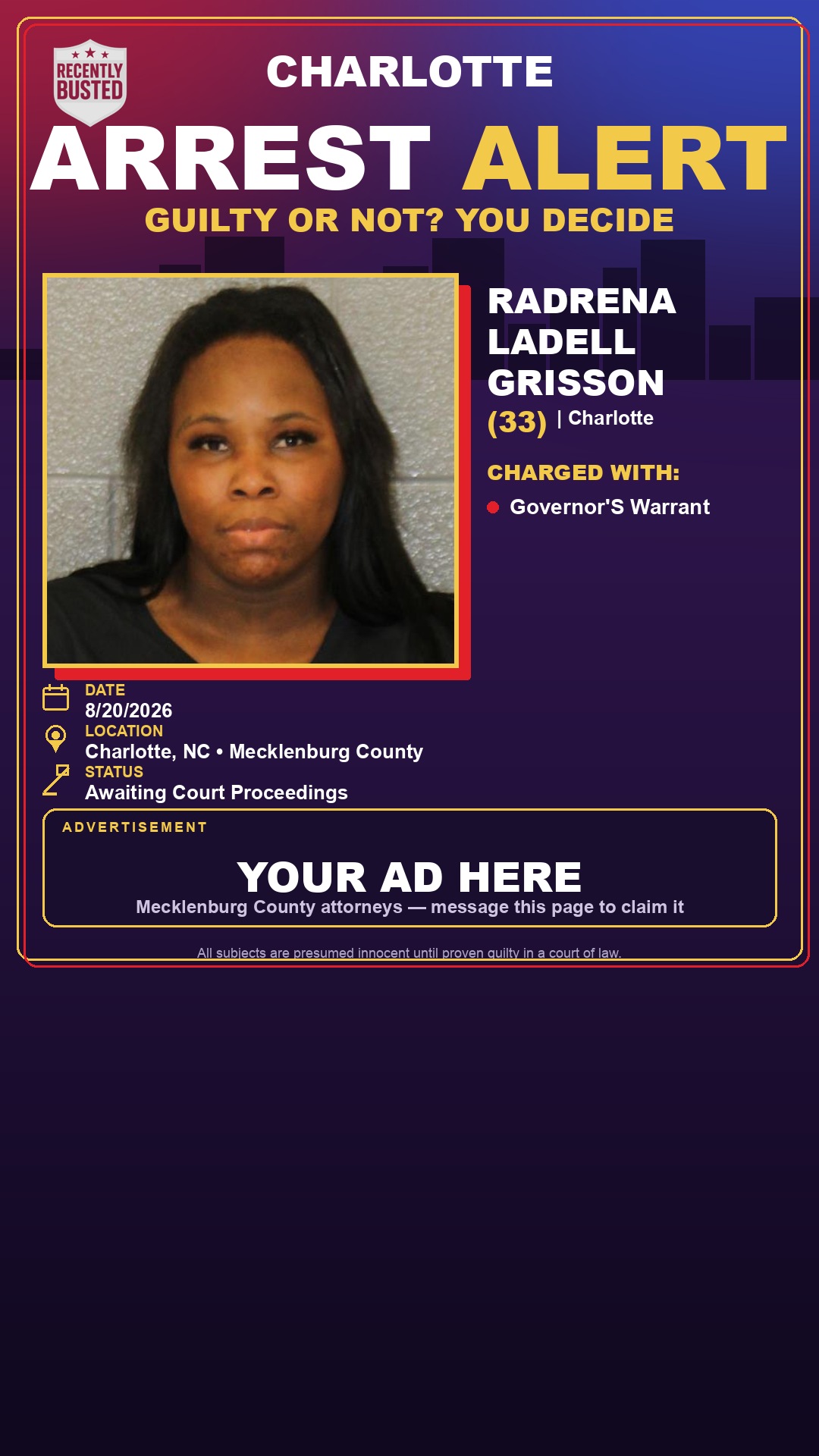 Arrest report - RADRENA LADELL GRISSON
