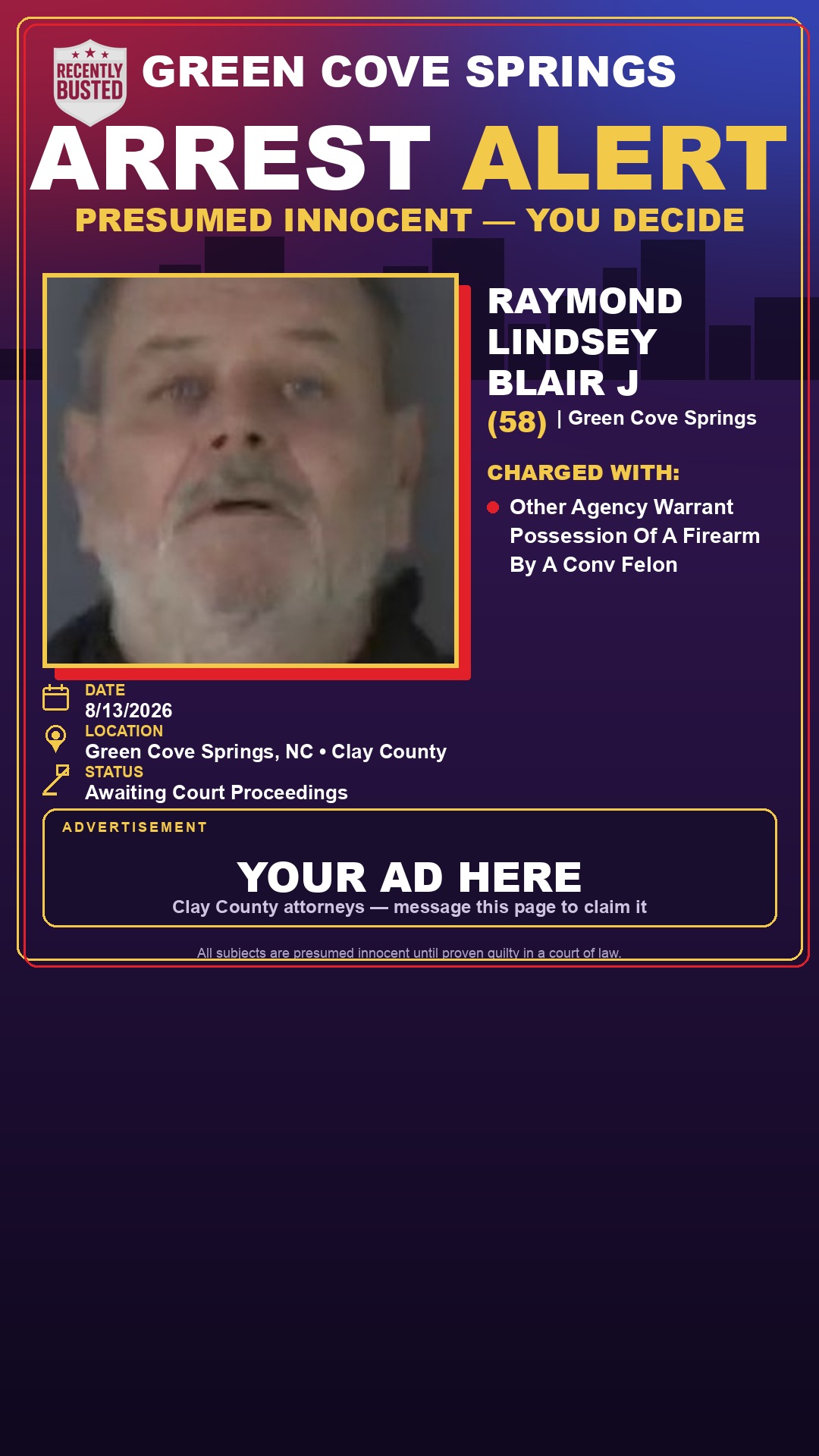 Arrest report - RAYMOND LINDSEY BLAIR J