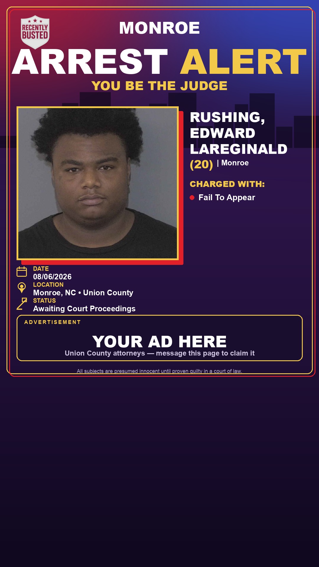 Arrest report - RUSHING, EDWARD LAREGINALD