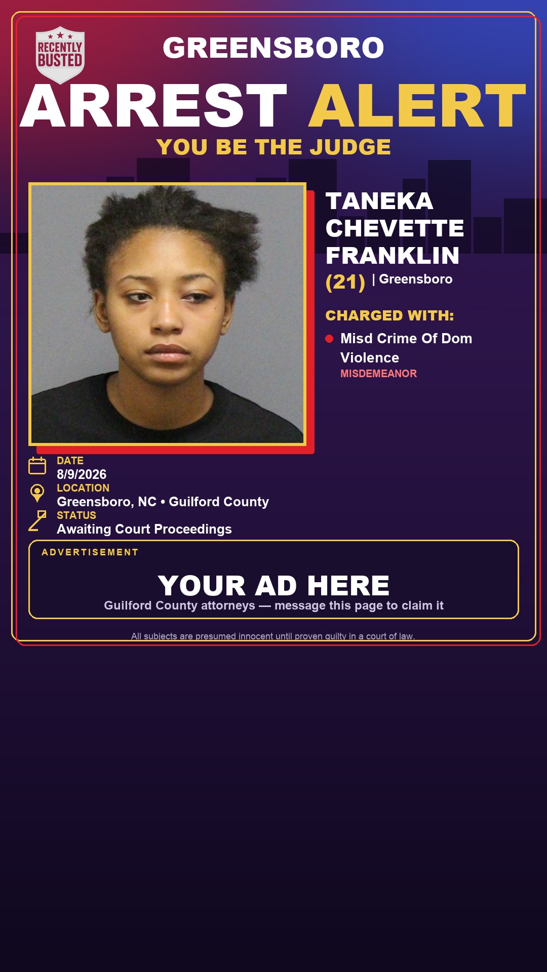 Arrest report - TANEKA CHEVETTE FRANKLIN