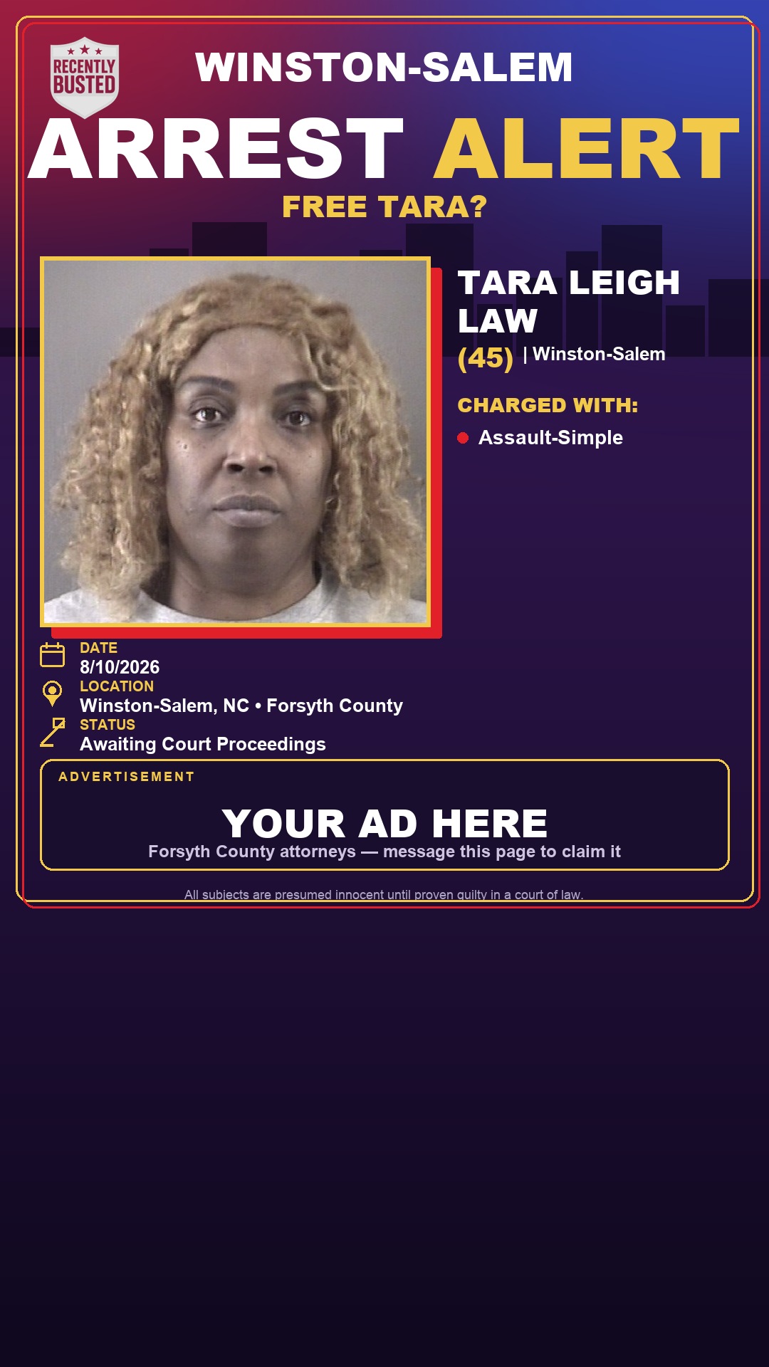 Arrest report - TARA LEIGH LAW
