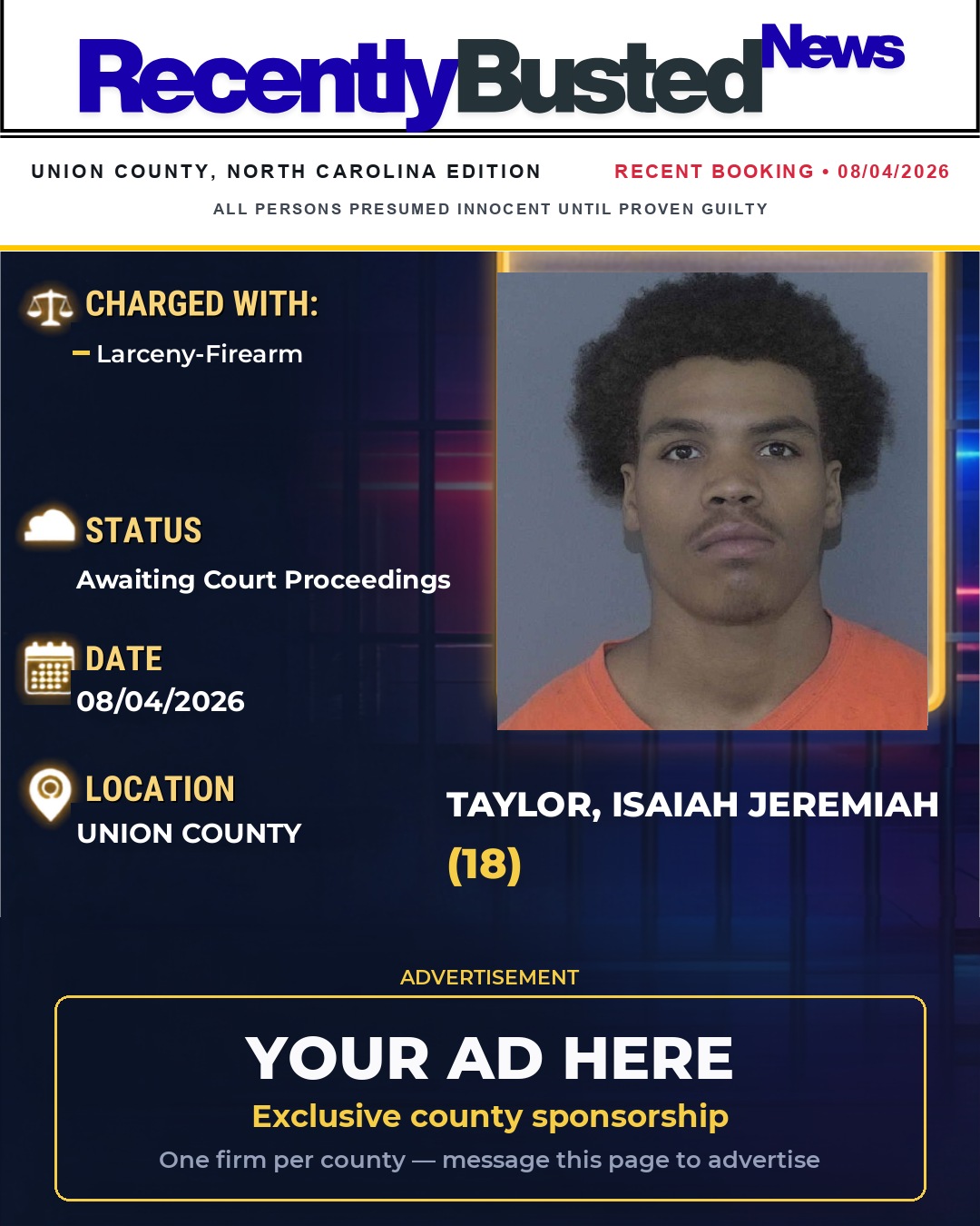 Arrest report - TAYLOR, ISAIAH JEREMIAH