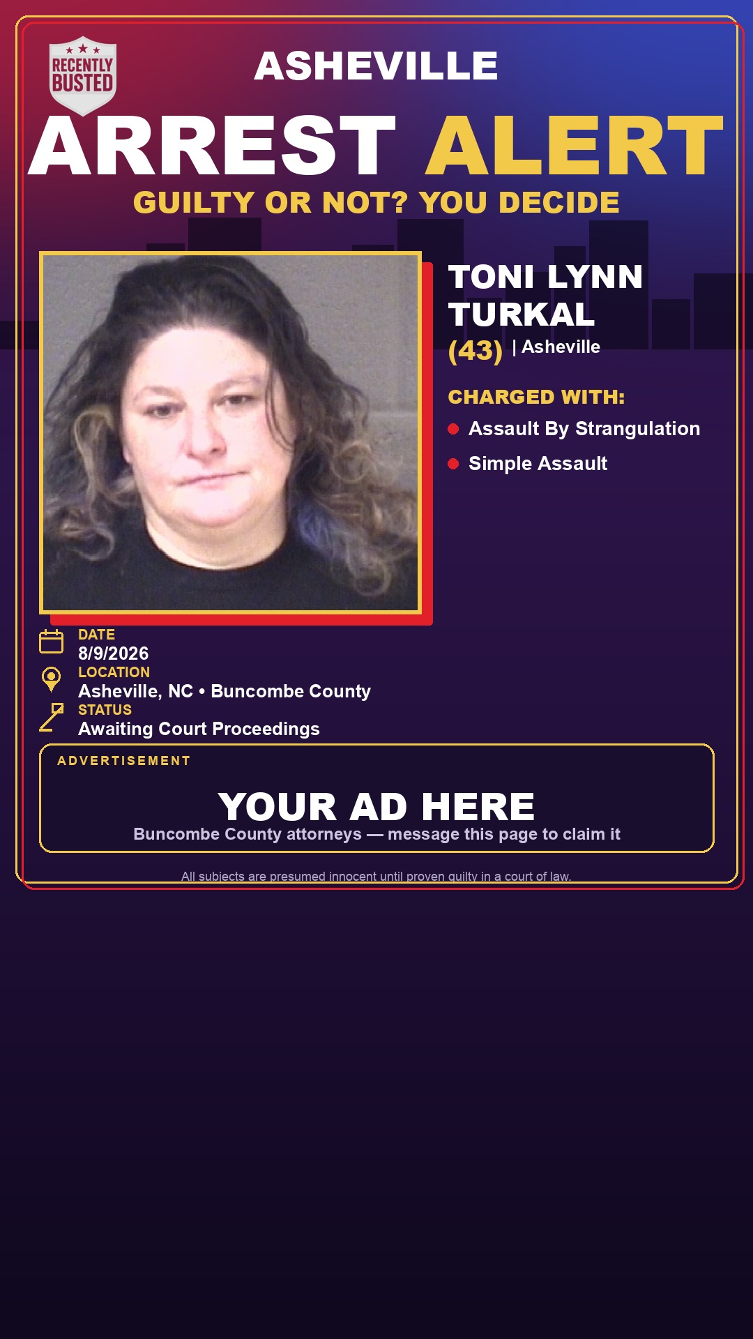 Arrest report - TONI LYNN TURKAL