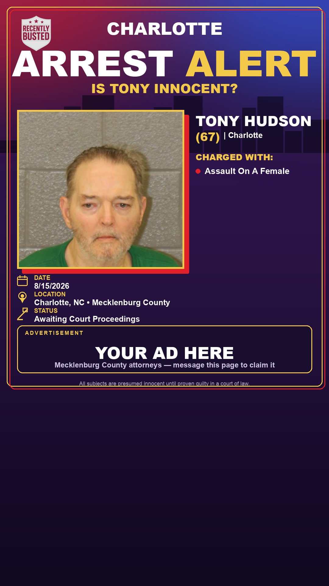 Arrest report - TONY HUDSON