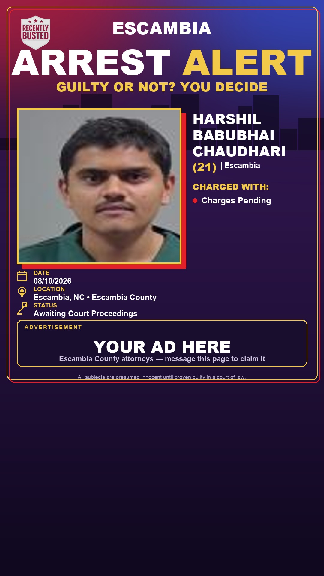Arrest report - Harshil Babubhai Chaudhari