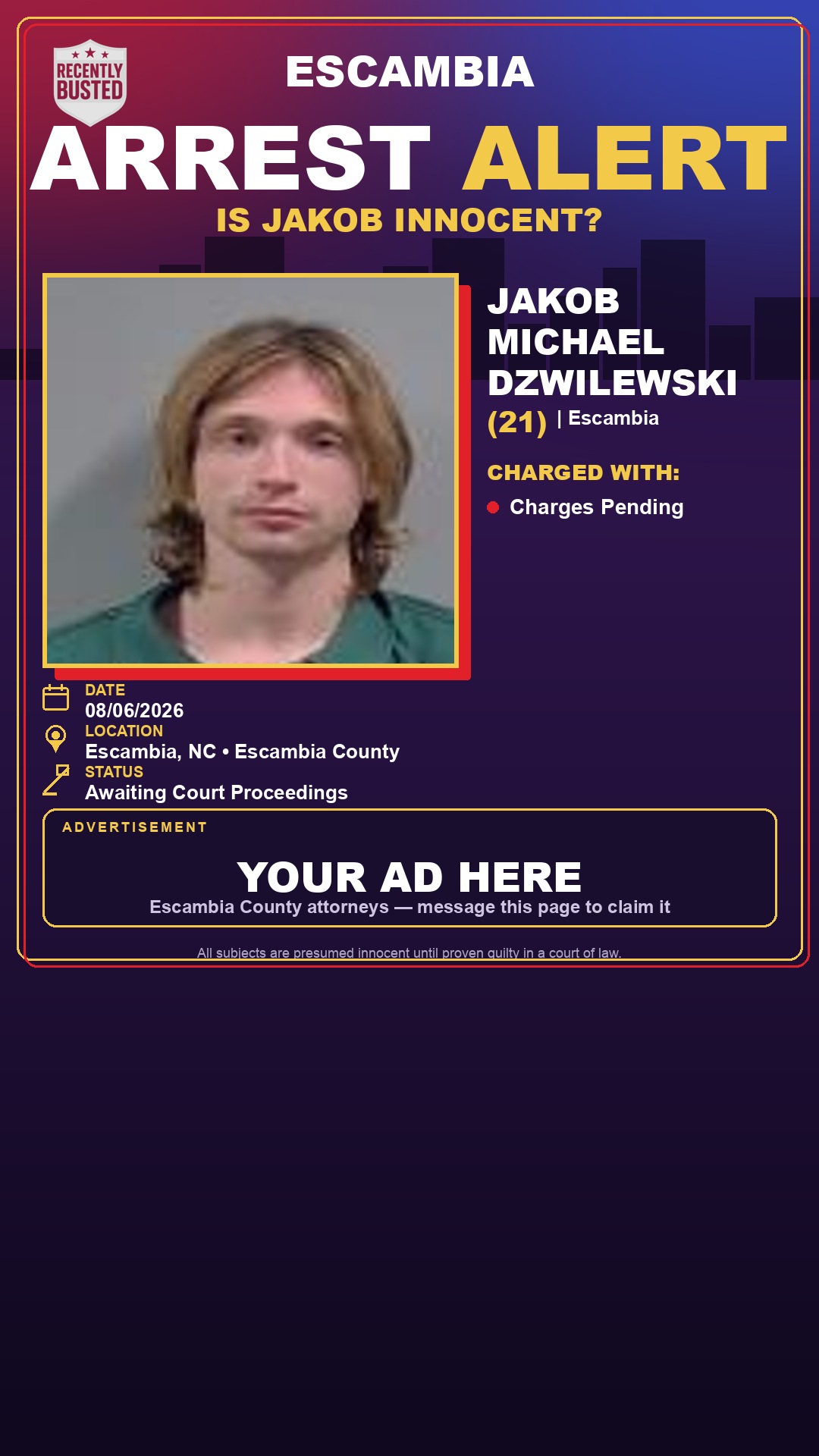 Arrest report - Jakob Michael Dzwilewski