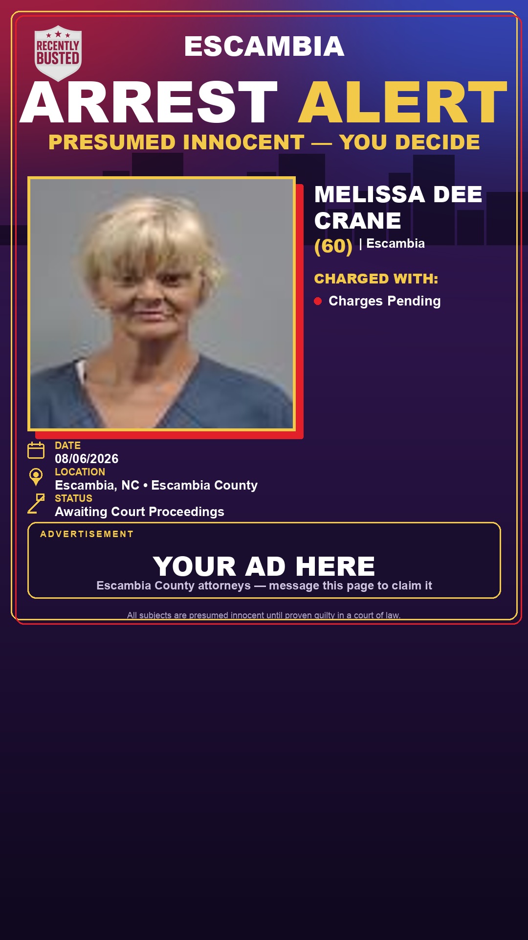 Arrest report - Melissa Dee Crane