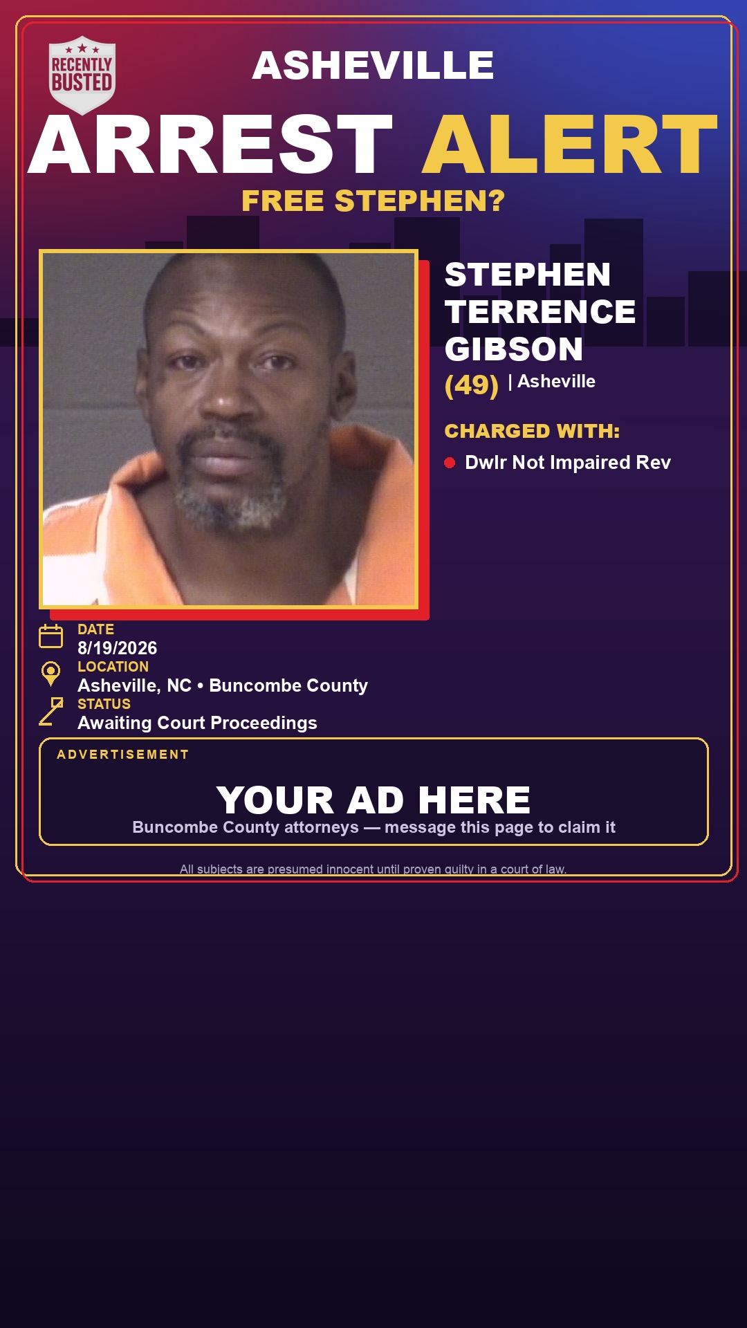 Arrest report - STEPHEN TERRENCE GIBSON