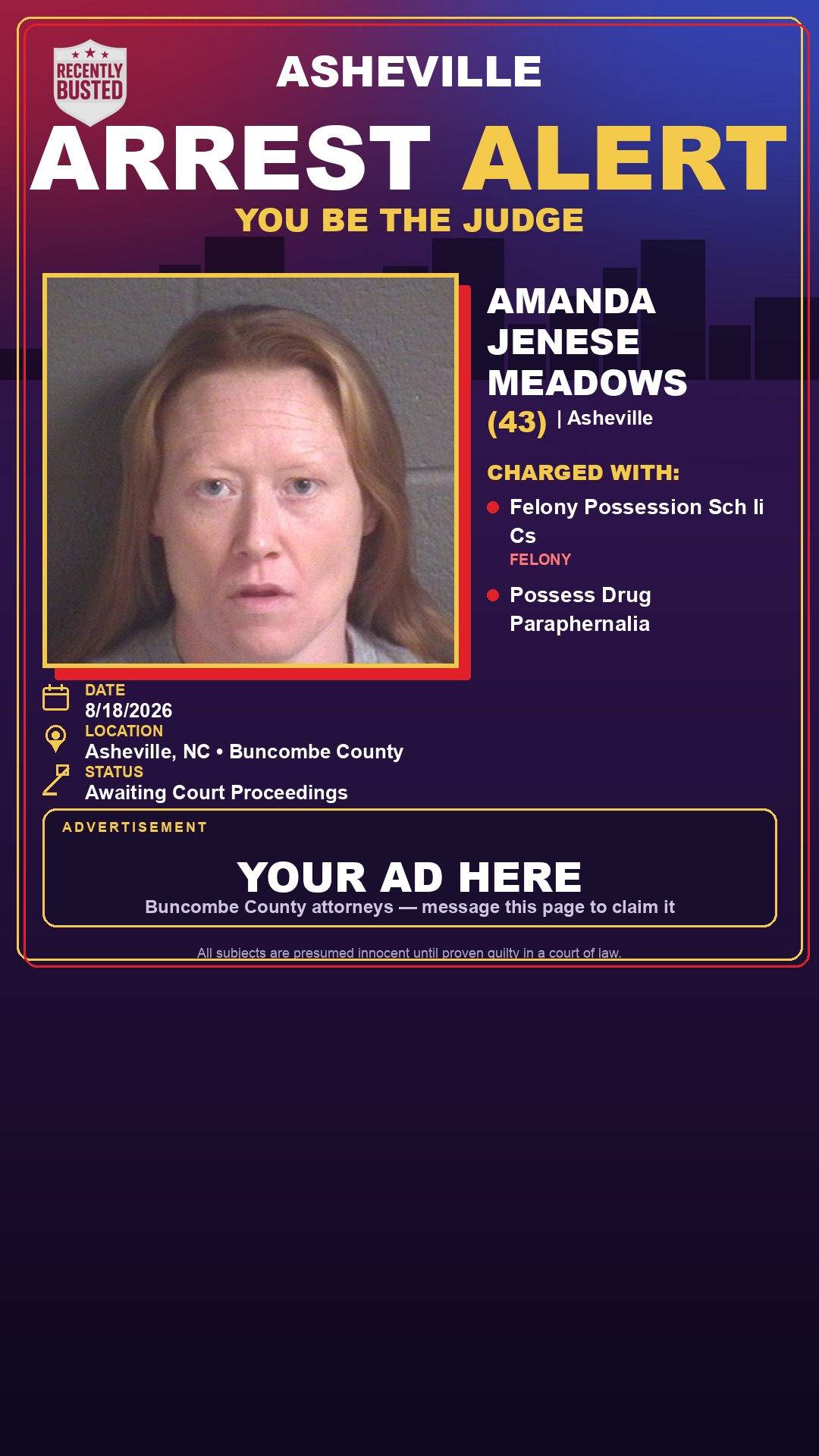 Arrest report - AMANDA JENESE MEADOWS