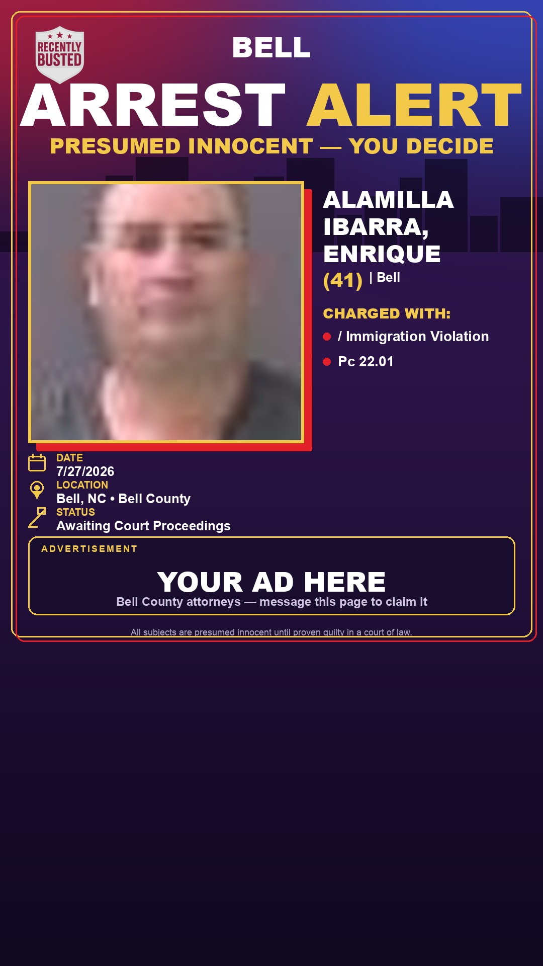 Arrest report - ALAMILLA IBARRA, ENRIQUE