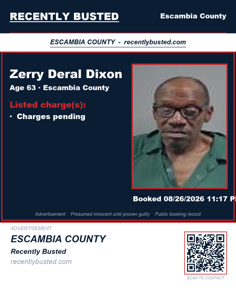 Zerry Deral Dixon — arrest record card, Escambia County, Florida