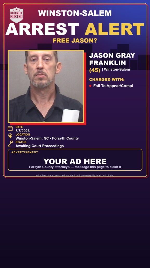 JASON GRAY FRANKLIN — arrest record card, Recently Busted