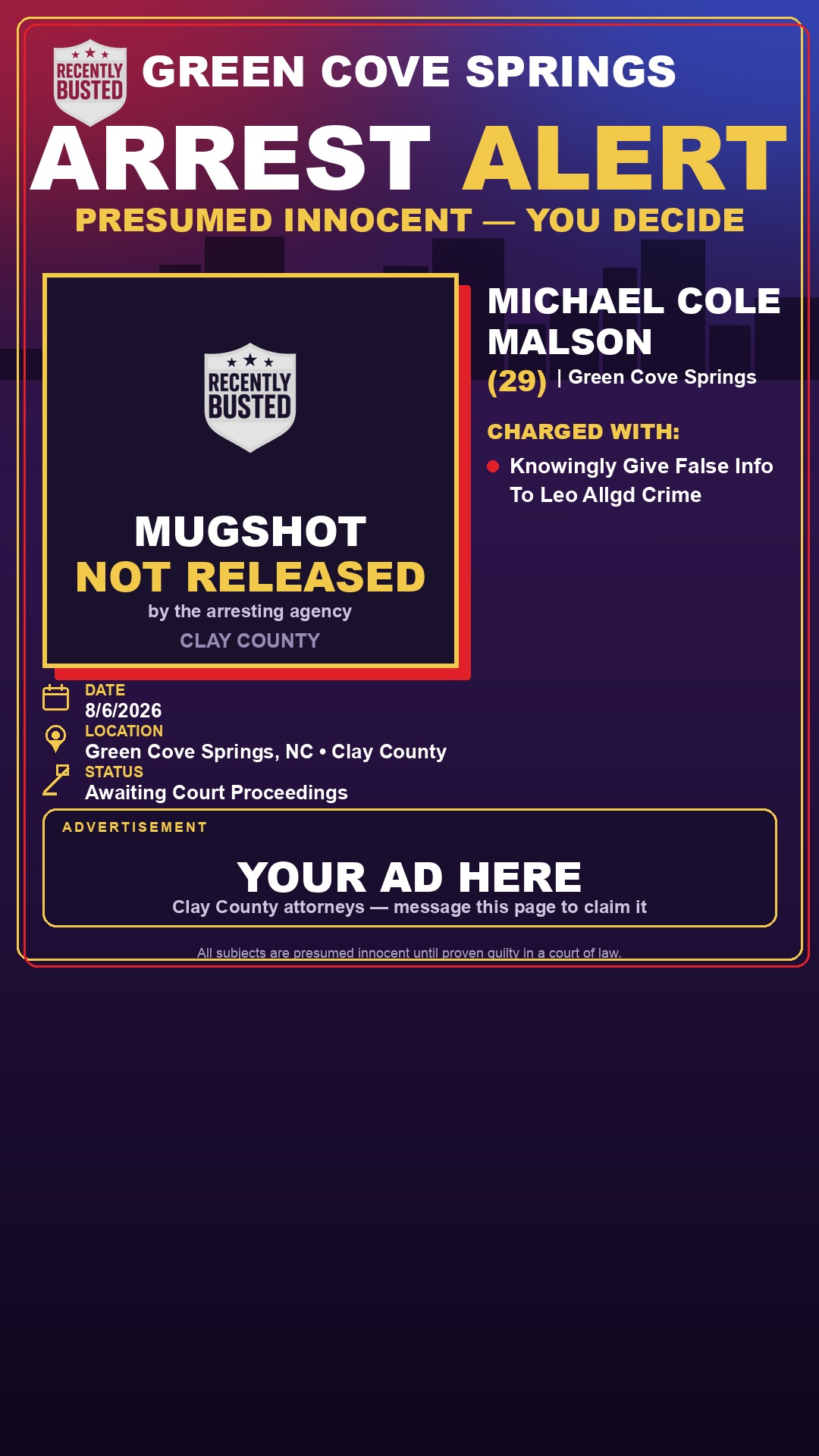 Arrest report - MICHAEL COLE MALSON