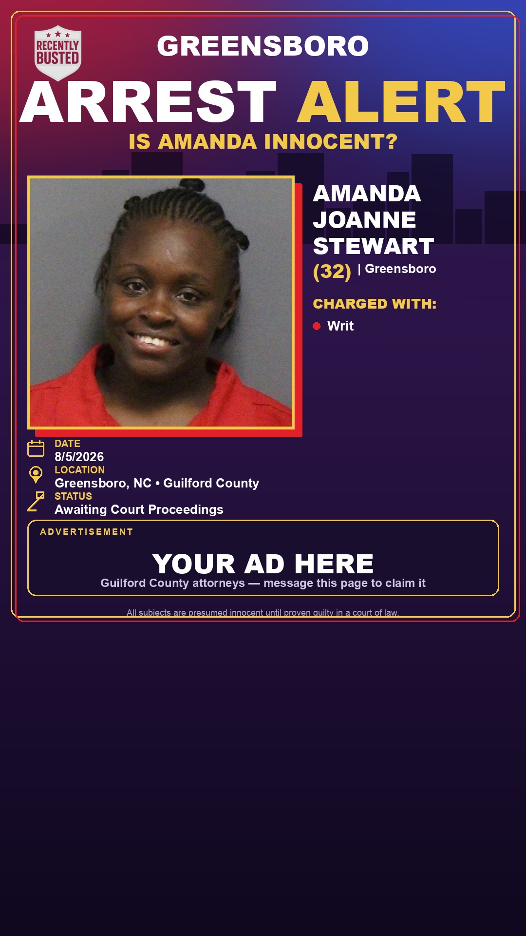 Arrest report - AMANDA JOANNE STEWART