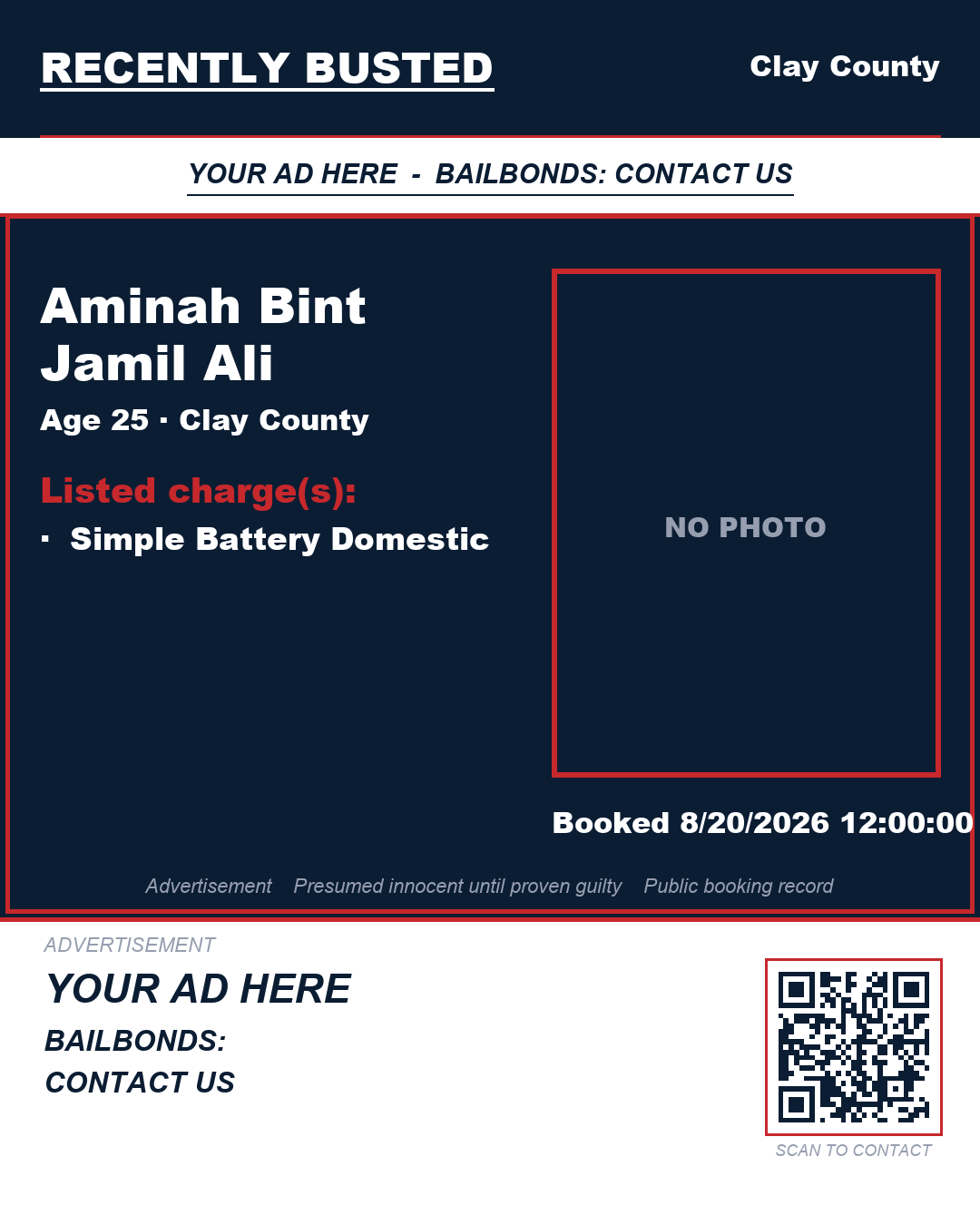 Arrest report - AMINAH BINT JAMIL ALI