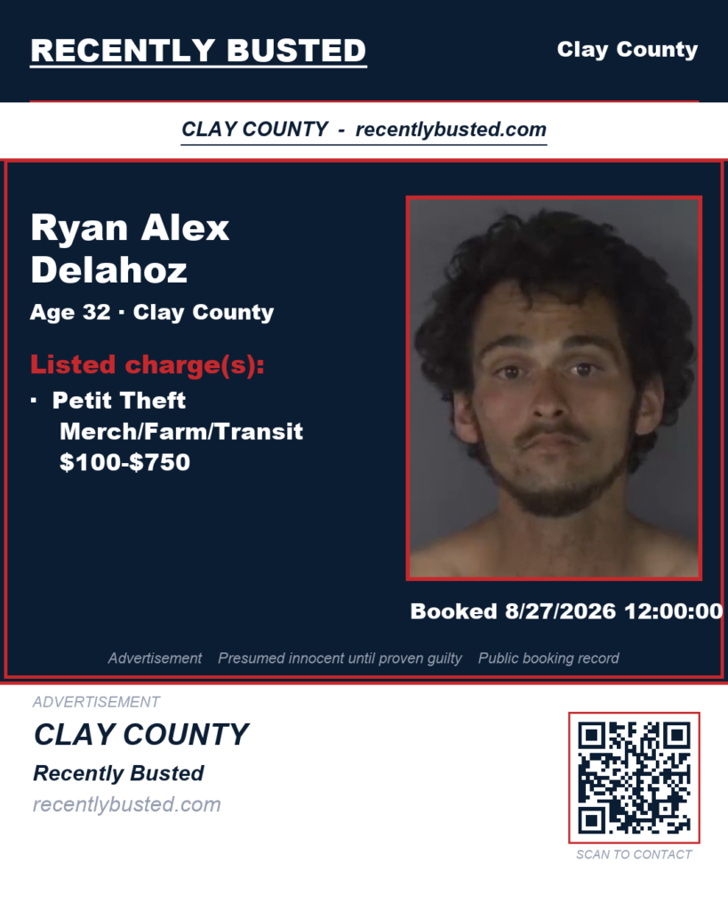 RYAN ALEX DELAHOZ — arrest record card, Recently Busted