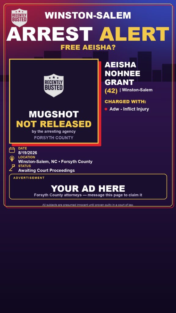 AEISHA NOHNEE GRANT — arrest record card, Recently Busted