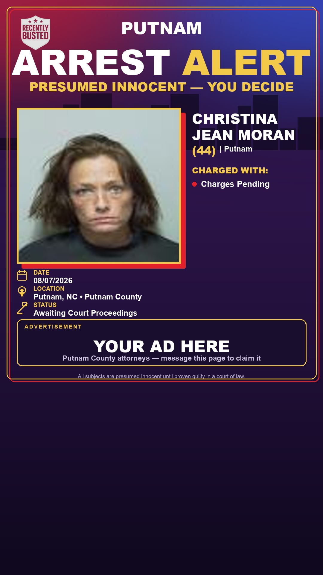 Arrest report - Christina Jean Moran