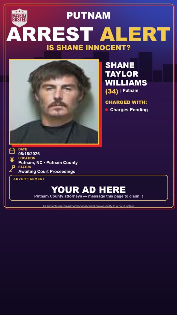 Shane Taylor Williams — arrest record card, Florida Crime