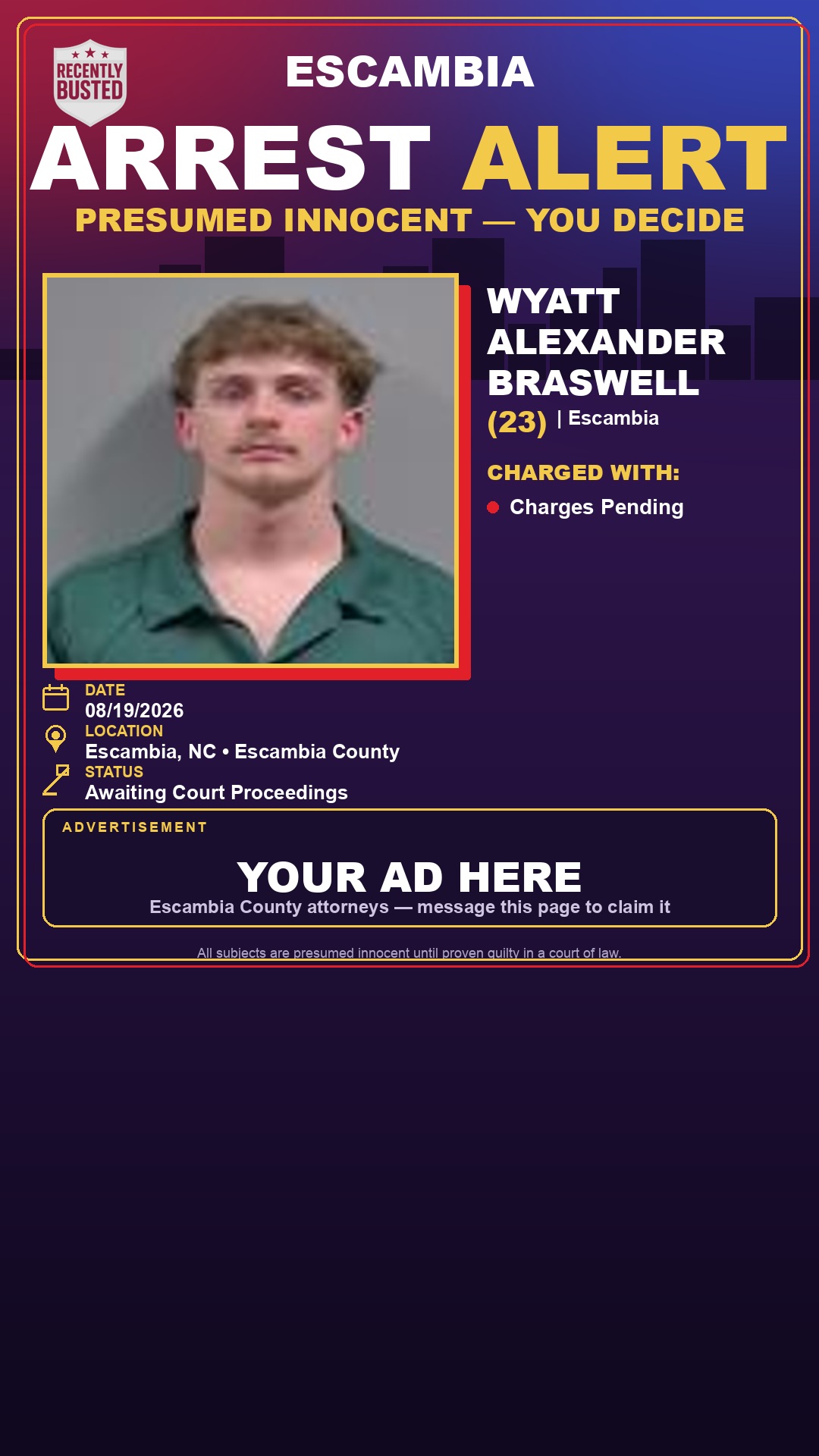 Arrest report - Wyatt Alexander Braswell