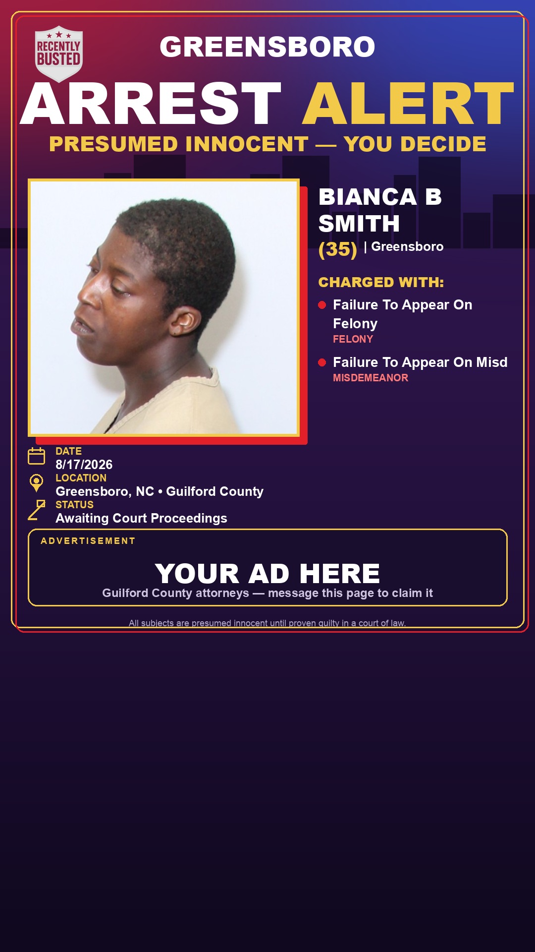 Arrest report - BIANCA B SMITH