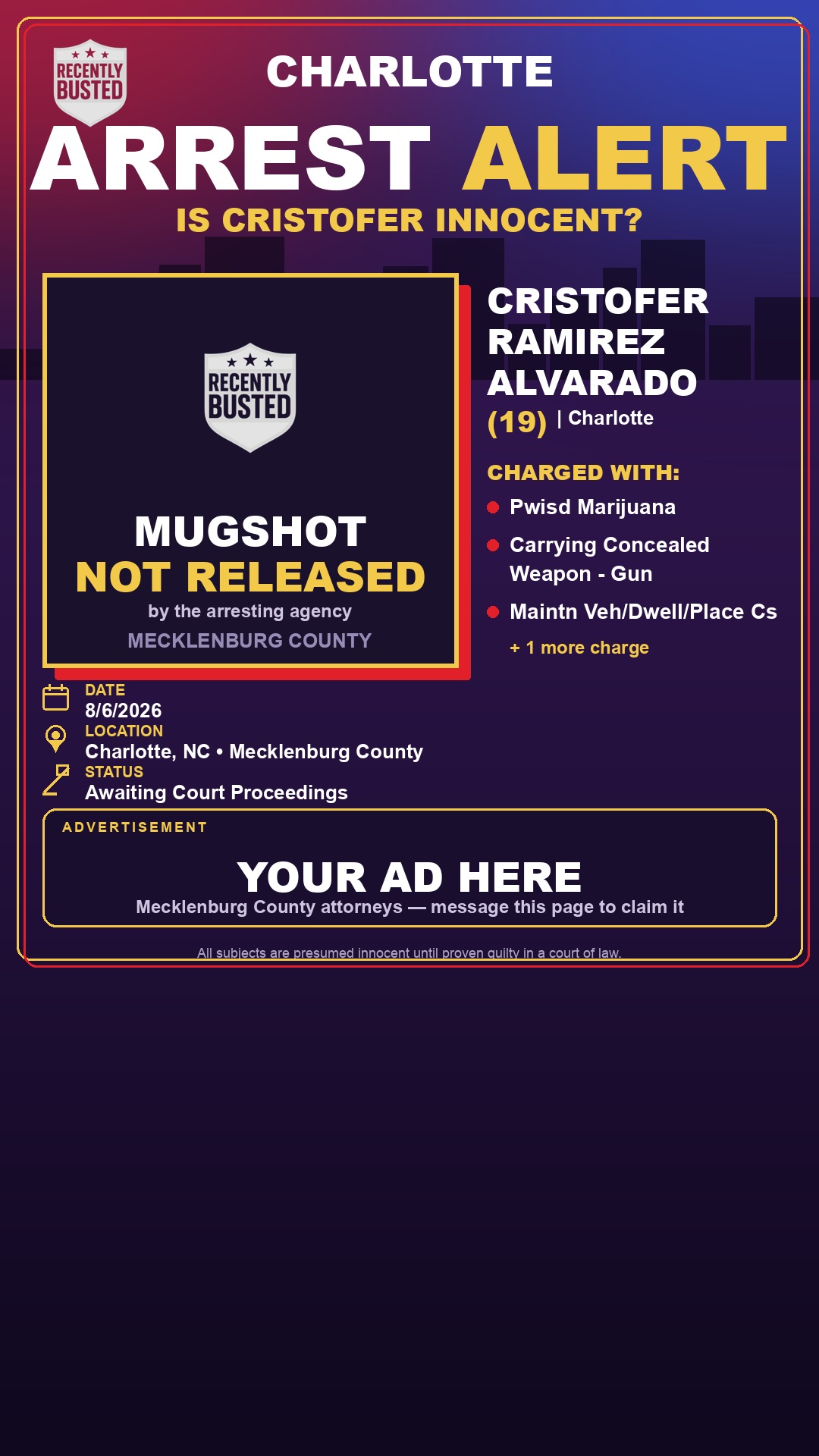 Arrest report - CRISTOFER RAMIREZ ALVARADO