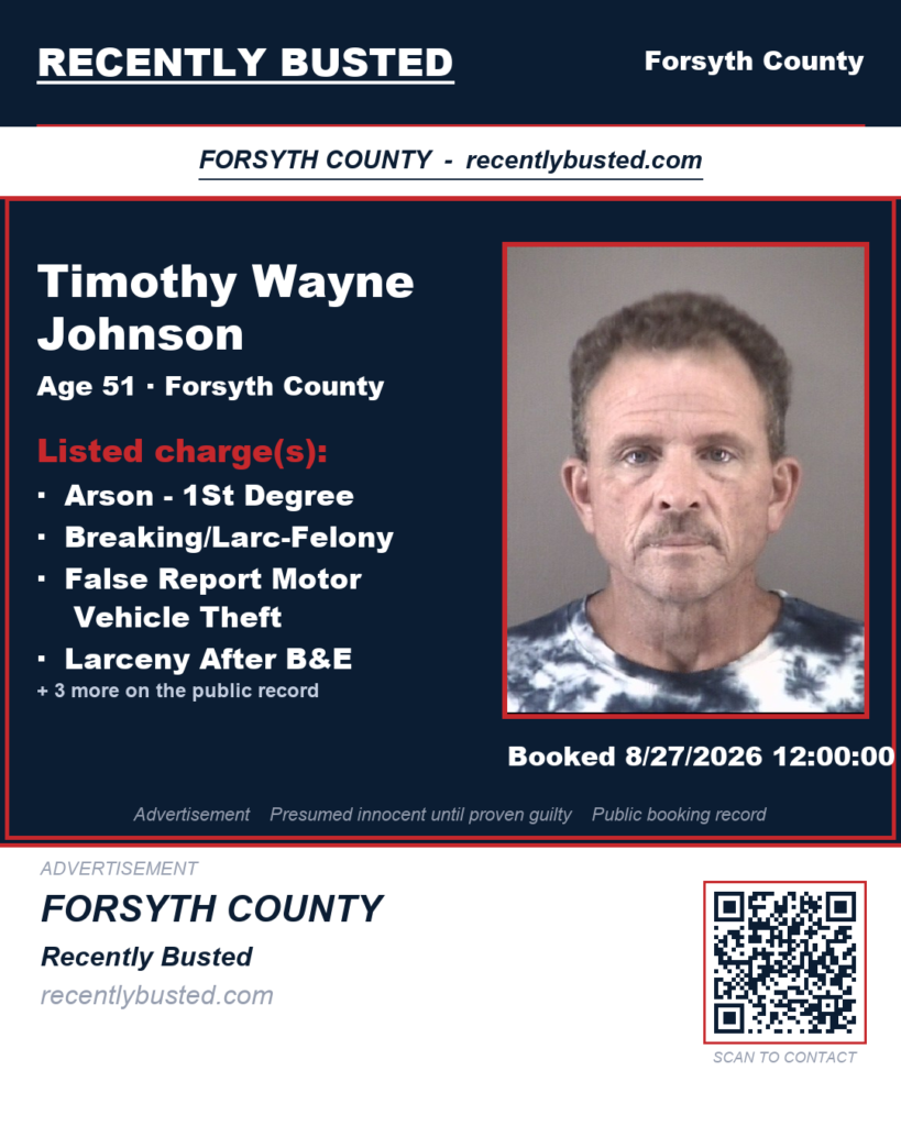 TIMOTHY WAYNE JOHNSON — arrest record card, Recently Busted