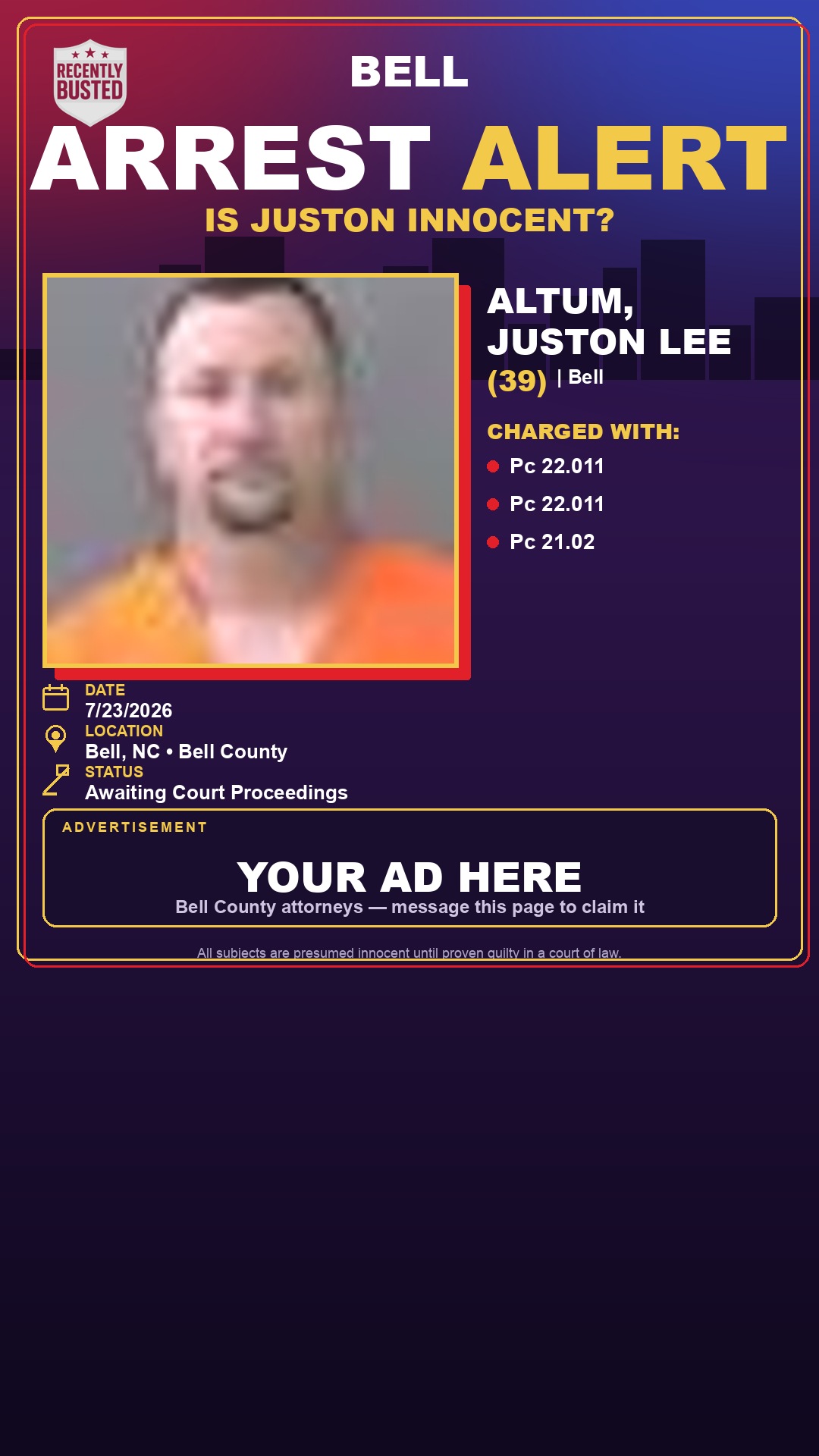 Arrest report - ALTUM, JUSTON LEE