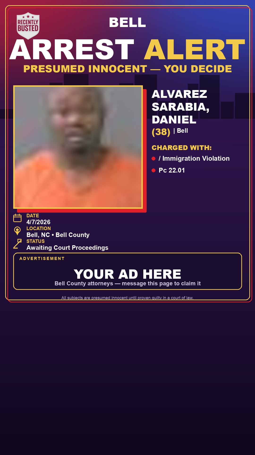 Arrest report - ALVAREZ SARABIA, DANIEL