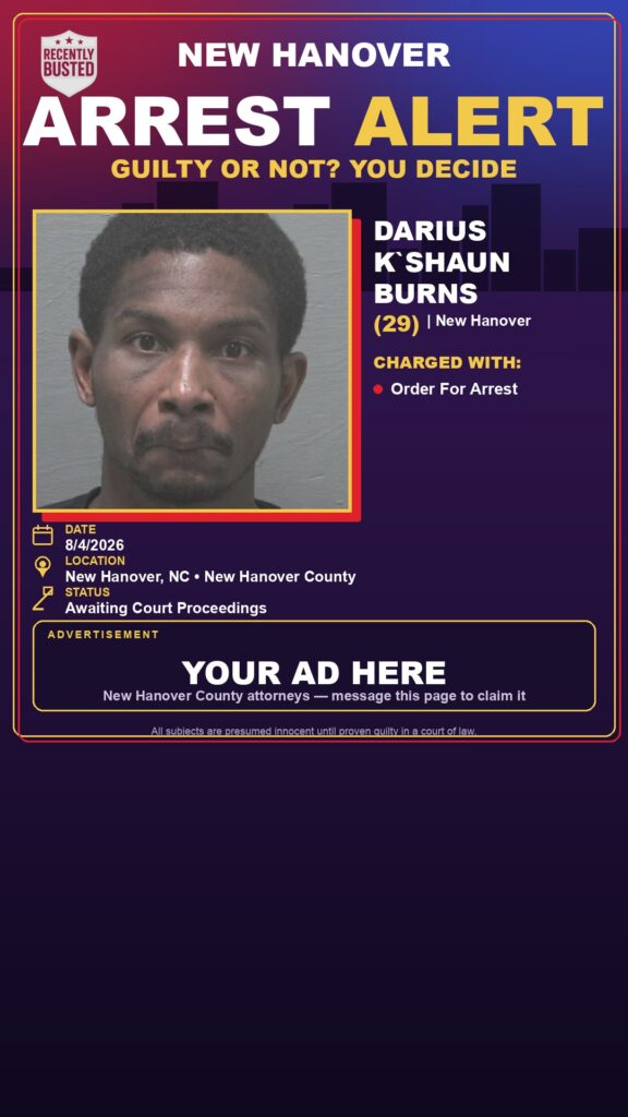 DARIUS K`SHAUN BURNS — arrest record card, Recently Busted