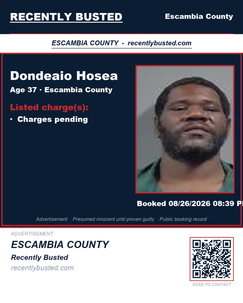 Dondeaio Hosea — arrest record card, Escambia County, Florida