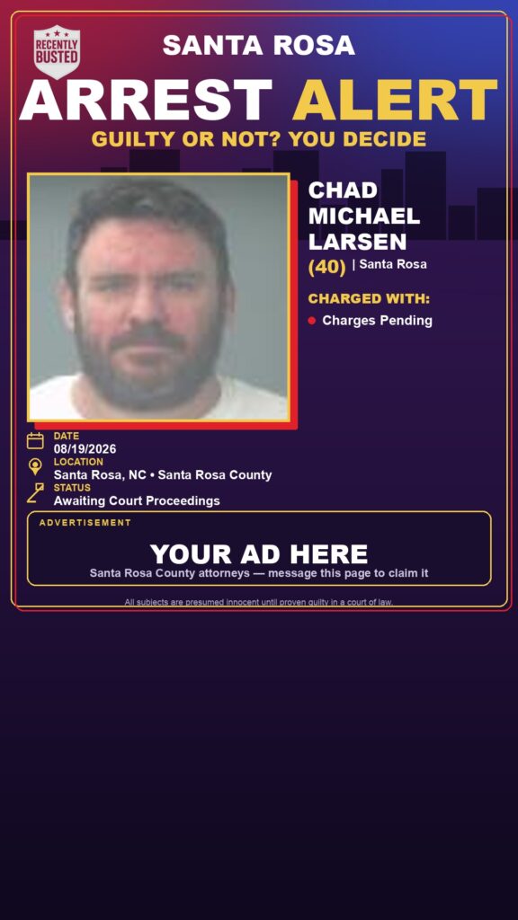Chad Michael Larsen — arrest record card, Florida Crime