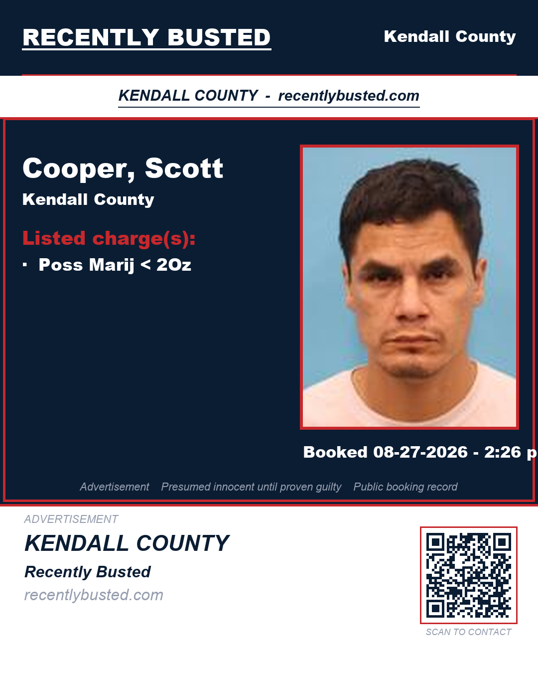 Cooper, Scott — arrest record card, Kendall County, Texas
