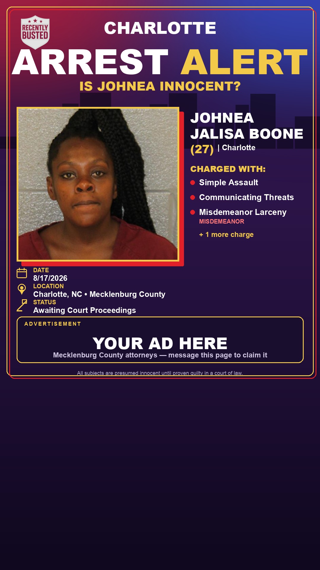 Arrest report - JOHNEA JALISA BOONE