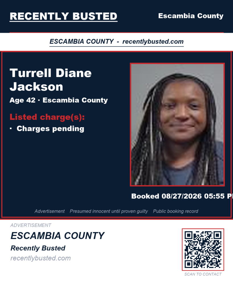 Turrell Diane Jackson — arrest record card, Escambia County, Florida