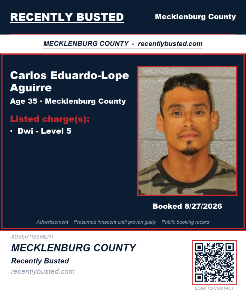 CARLOS EDUARDO-LOPE AGUIRRE — arrest record card, Recently Busted