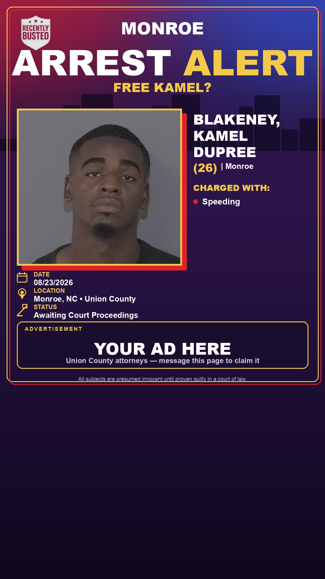 Arrest report - BLAKENEY, KAMEL DUPREE