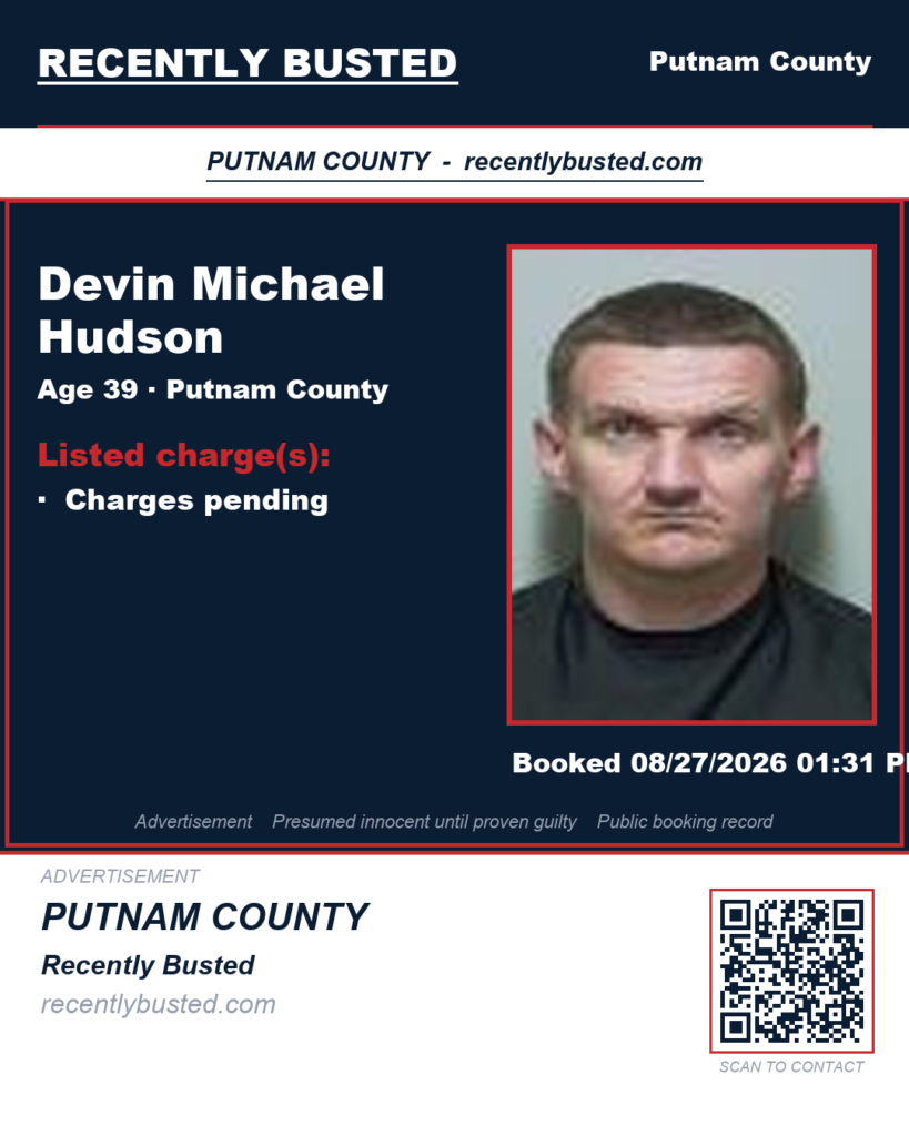 Devin Michael Hudson — arrest record card, Recently Busted